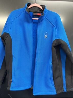 Spyder Full Zip Fleece Jacket Men’s Large Blue Black Performance Ski Outdoor
